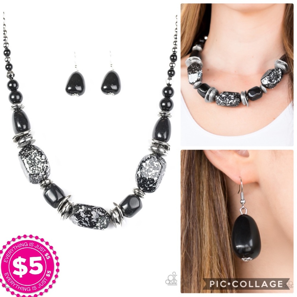 Black & White marble necklace.💎Includes earnings.